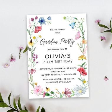 Wildflowers Garden Party Birthday Invitations
