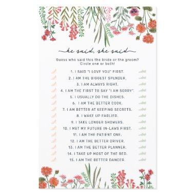 Wildflowers He said she said  game