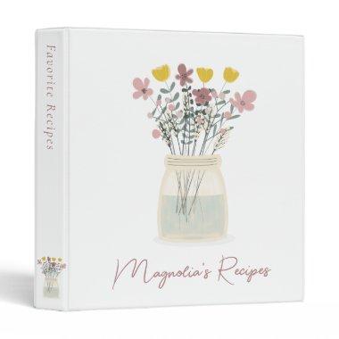 Wildflowers Monogram  Recipe 3 Ring Binder