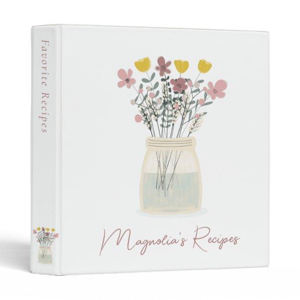 Wildflowers Monogram  Recipe 3 Ring Binder