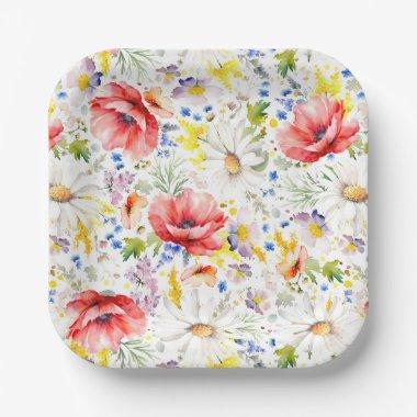 Wildflowers Pattern Elegant Botanical Summer Party Paper Plates