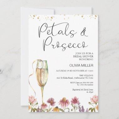 Wildflowers Petals and Prosecco Bridal Shower Invitations