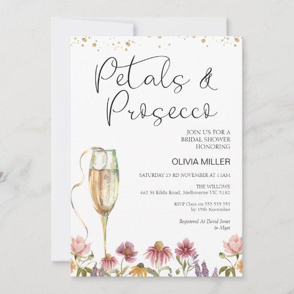 Wildflowers Petals and Prosecco Bridal Shower Invitations