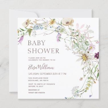Wildflowers Pink & Purple Floral Baby Shower Invitations