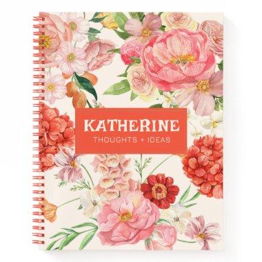 Wildflowers pink watercolor floral chic name notebook