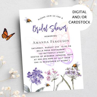 Wildflowers purple pink butterfly bridal shower Invitations
