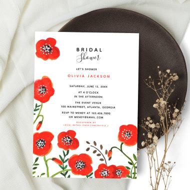 Wildflowers Red Poppy Floral modern bridal shower Invitations