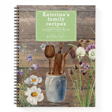 Wildflowers Wood Kitchen Utensils Family Recipe Notebook