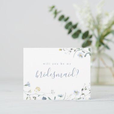 Will you be my bridesmaid Blue Wildflower Boho Invitations