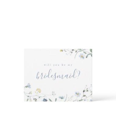 Will you be my bridesmaid Blue Wildflower Boho Invitations