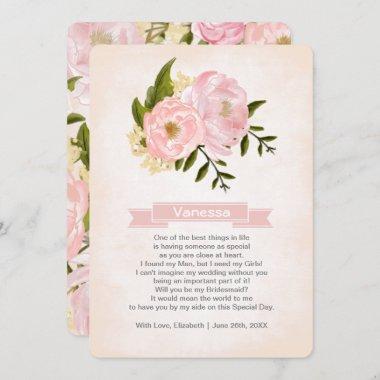 Will you be my Bridesmaid? Blush Pink Peony Wreath Invitations