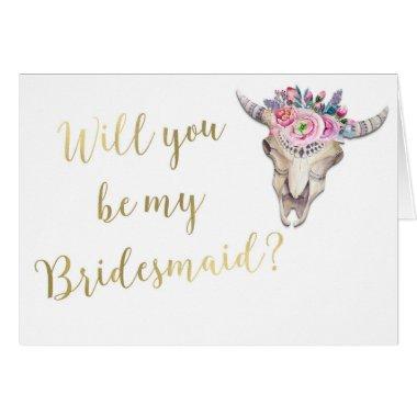 Will you be my Bridesmaid Boho Cow Skull Gold Type