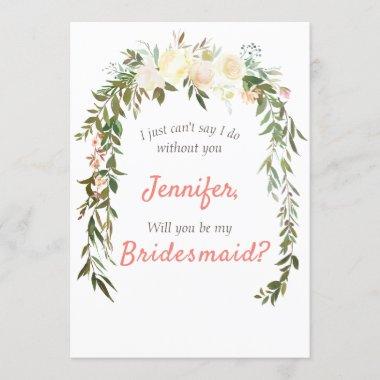 Will You Be My Bridesmaid Floral Ivory Coral Invitations