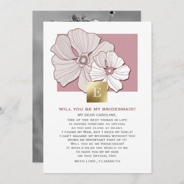 Will you be my Bridesmaid? Pink Floral Photo Invitations