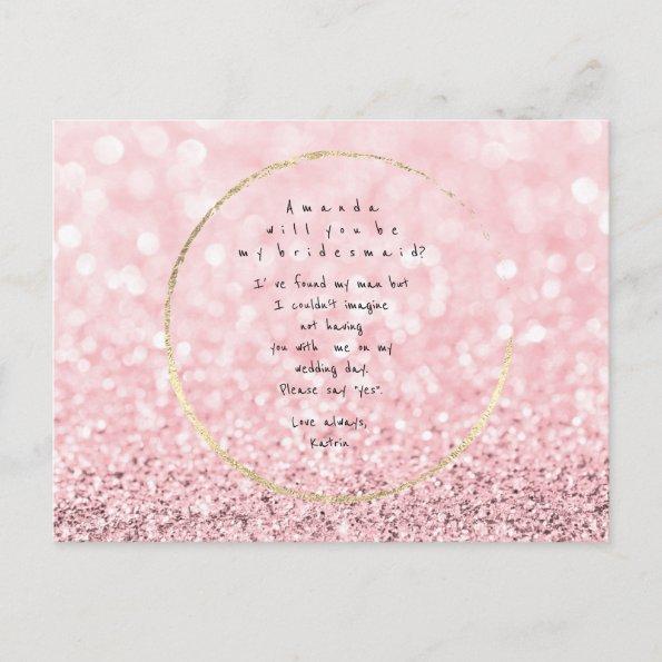 Will You Be My Bridesmaid Pink Rose Gold Glitter Invitation PostInvitations