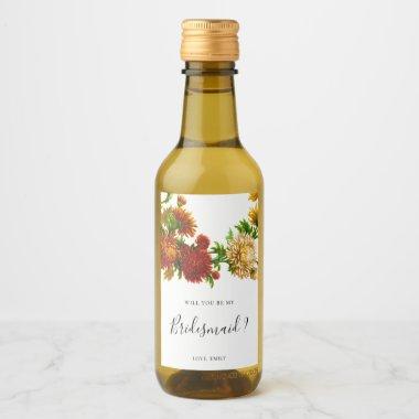 Will You be My Bridesmaid Rustic Boho Floral Wine Label