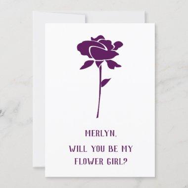 Will You Be My Flower Girl Purple Rose Wedding Invitations