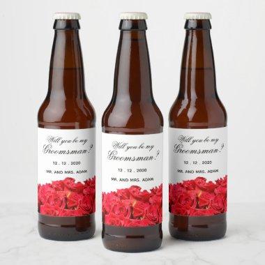 Will You Be My Groomsman Red Roses Beer Bottle Label