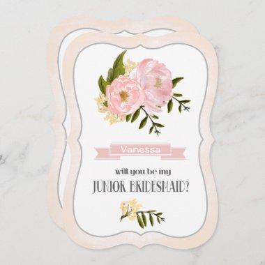 Will you be my Jr. Bridesmaid? Blush Pink Peonies Invitations