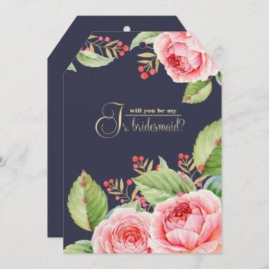 Will you be my Jr.Bridesmaid? Navy Blue Floral Invitations