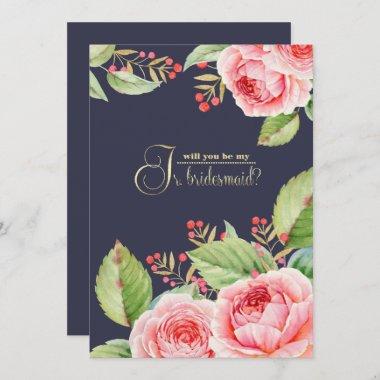 Will you be my Jr. Bridesmaid? Navy Blue Floral Invitations