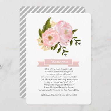 Will you be my Maid of Honor? Blush Pink Peonies Invitations