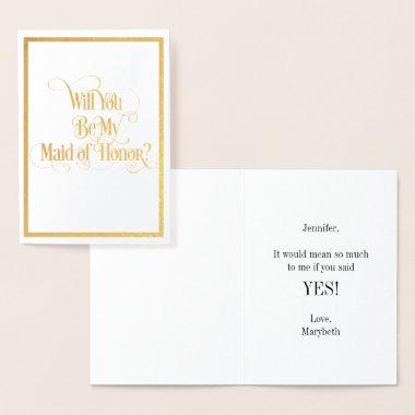 Will You Be My Maid Of Honor Gold Foil Invitations