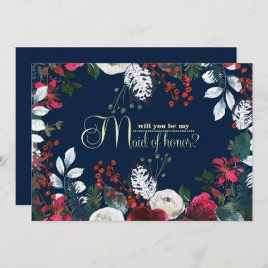 Will you be my Maid of Honor? Navy Blue | Burgundy Invitations