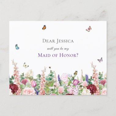 Will You Be My Maid of Honor | Pink Purple Floral Invitation PostInvitations