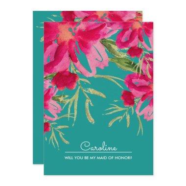 Will you be my Maid of Honor? Turquoise Fuchsia