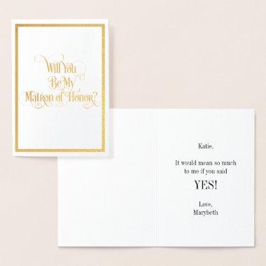 Will You Be My Matron Of Honor Gold Foil Invitations
