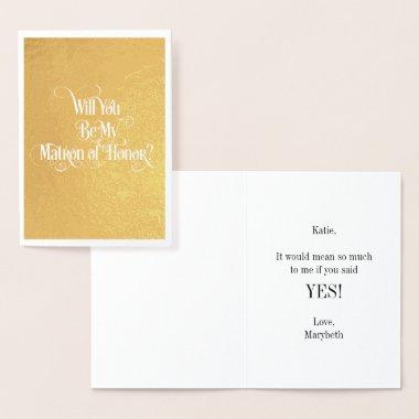Will You Be My Matron Of Honor Gold Foil