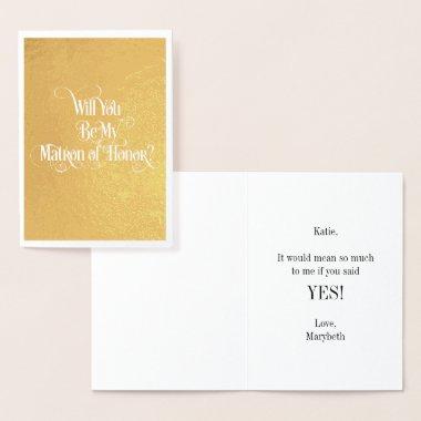 Will You Be My Matron Of Honor Gold Foil Invitations