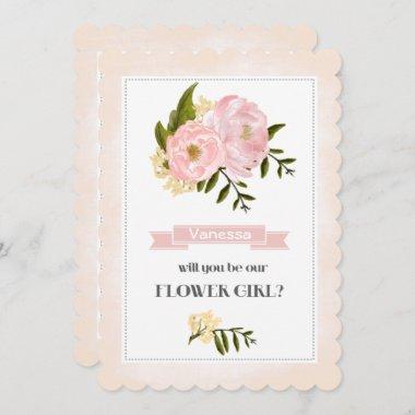 Will you be our Flower Girl? Blush Pink Peonies Invitations