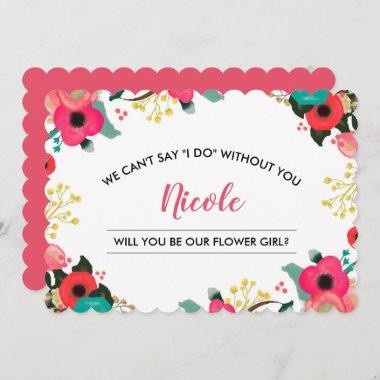 Will you be our Flower Girl? Modern Floral Invitations