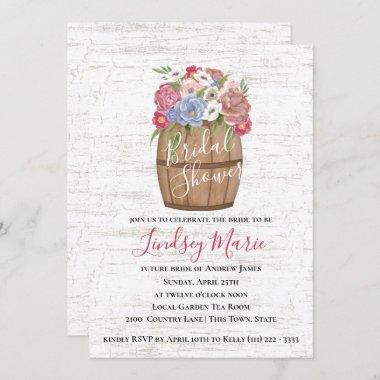 Wine Barrel and Flowers Bridal Shower Invitations