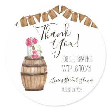 Wine Barrel Floral, Mason Jar Bridal Shower Classic Round Sticker
