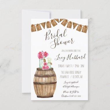 Wine Barrel Floral, Mason Jar Bridal Shower Invitations