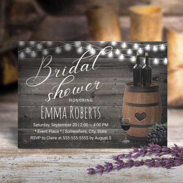 Wine Barrel Rustic String Light Barn Bridal Shower Invitations