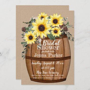 Wine Barrel Sunflower Bouquet Bridal Shower Invitations