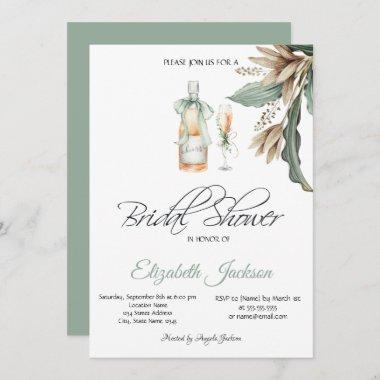 Wine Bottle Glass Vintage Flowers Bridal Shower Invitations