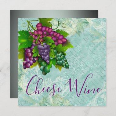 Wine cheese grape vintage script bridal shower Invitations