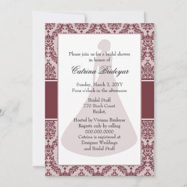 Wine Damask Bridal Shower Invitations