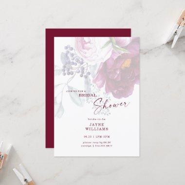 Wine Floral Elegant Bridal Shower Invitations