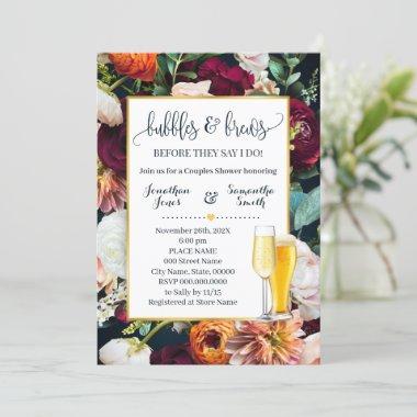 Wine Flowers Navy Bubbles and Brews Wedding Shower Invitations