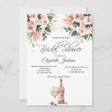 Wine Glass Bottle Lights Roses Bridal Shower Invitations
