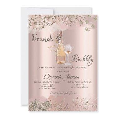 Wine Glass Bottle Rose Gold Border Bridal Shower Invitations