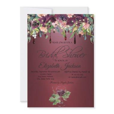Wine Glass Burgundy Roses Drips