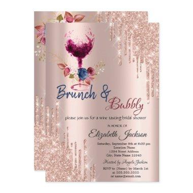 Wine Glass,Drips Brunch & Bubbly Bridal Shower Invitations