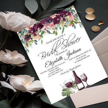 Wine Glass Lights Burgundy Roses Bridal Shower Invitations